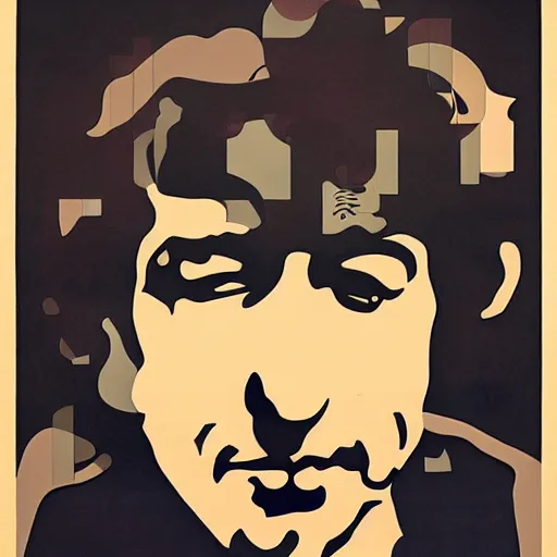 Image similar to art nouveau portrait of bob dylan by paul rand