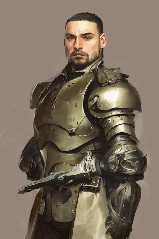 Image similar to a professionally painted portrait of John TotalBiscuit Bain, clothed in military armor, olive skin, long dark hair, beautiful bone structure, symmetrical facial features, intricate, elegant, digital painting, trending on Artstation, concept art, smooth, sharp focus, illustration, from Metal Gear by Ruan Jia and Mandy Jurgens and Artgerm and William-Adolphe Bouguerea, award winning