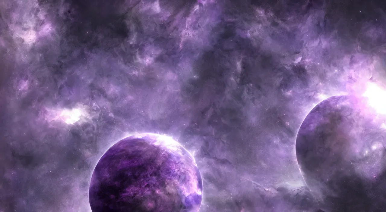 Image similar to a beautiful deep purple planet floating in the vast darkness of space, digital art, photorealistic, detailed