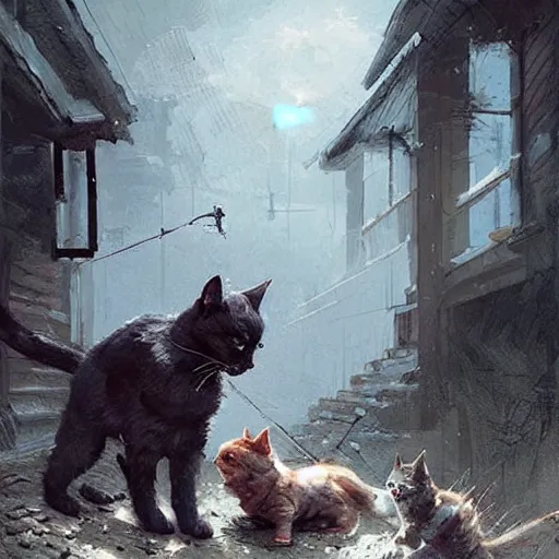 Image similar to a war between dogs and cats, digital art by greg rutkowski and artgerma