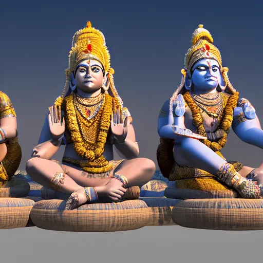 Prompt: 3d render of Indian Gods, Unreal engine, white background, 8k