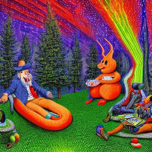 Image similar to psychedelic couch sofa in the pine forest and poplar forest, goose, milky way, designed by moebius, rob gonsalves, gustav dore, giuseppe arcimboldo and carl barks, louis wain, trending on artstation, canada, star, sharp focus, colorful refracted sparkles and lines, soft light, 8 k 4 k