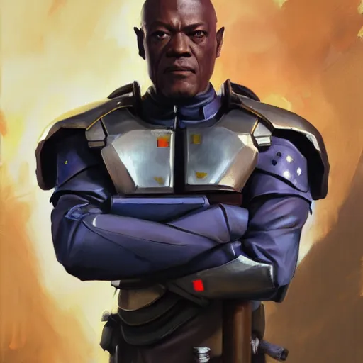 Prompt: greg manchess portrait painting of armored mace windu as overwatch character, medium shot, asymmetrical, profile picture, organic painting, sunny day, matte painting, bold shapes, hard edges, street art, trending on artstation, by huang guangjian and gil elvgren and sachin teng