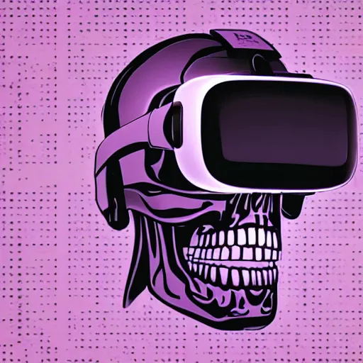 Prompt: a skull with a vr headset in a cyberpunk aesthetic, 4 k, with the exact words pixel written on the headset