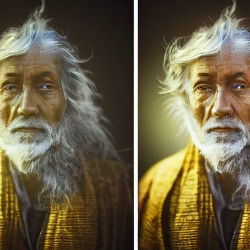 Image similar to stunning beautiful portrait photography of noble wise wizard from national geographic award winning, dramatic lighting, taken with canon 5d mk4, sigma art lens,