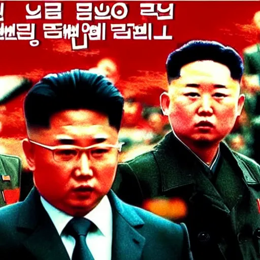 Image similar to low resolution filmstill of a north Korean thriller in the style of Kim Jong-il and David Cronenberg