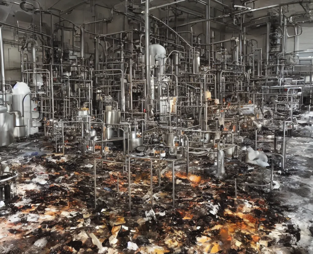 Prompt: lots of oil paint tubes exploding in a soda factory