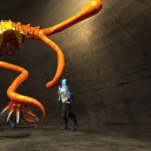 Image similar to a headcrab in half-life 2 controlling a dragon in a cave