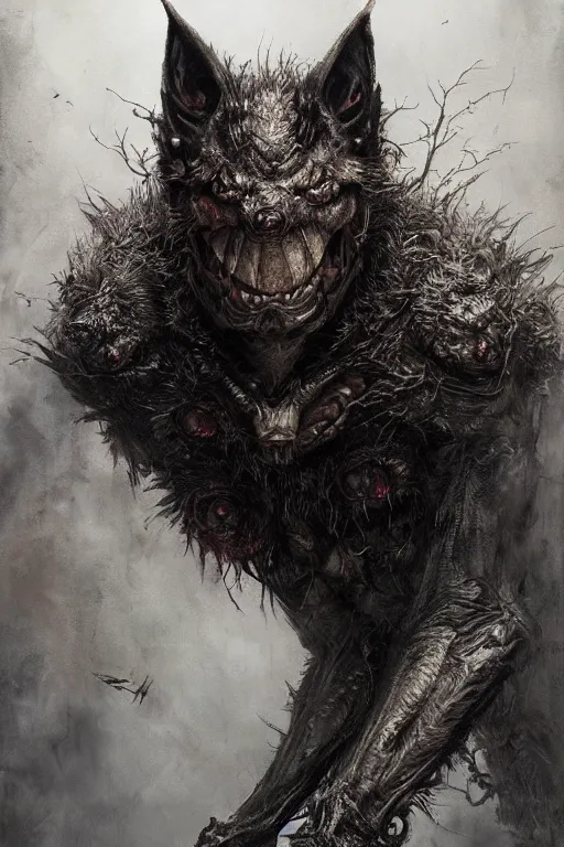 Image similar to portrait of a wolf ork bat hybrid by hr giger, greg rutkowski, luis royo and wayne barlowe as a diablo, resident evil, dark souls, bloodborne monster