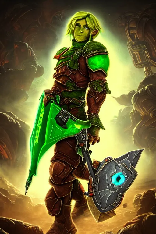 Image similar to an in game portrait of link from doom eternal, doom eternal art style.