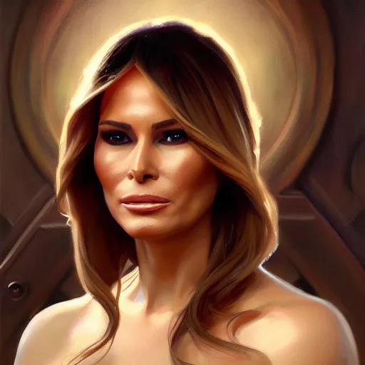 Image similar to a portrait painting of melania trump in the oil painting unreal 5 daz. rpg portrait, extremely detailed artgerm greg rutkowski alphonse mucha vladimir volegov