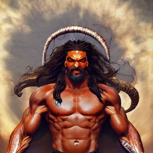 Prompt: jason momoa as dhalsim street fighter, ultra realistic, concept art, intricate details, highly detailed, photorealistic, octane render, 8 k, unreal engine, art by frank frazetta, simon bisley, brom