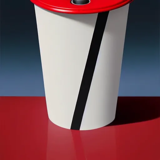 Image similar to white paper cup with red strip ring as a cartoon character!!!, hyperrealistic, highly detailed, cinematic, volumetric sunlight, beautiful, cgssociety, artstation, 8 k, oil painting by greg rutkowski, by artgerm, by wlop