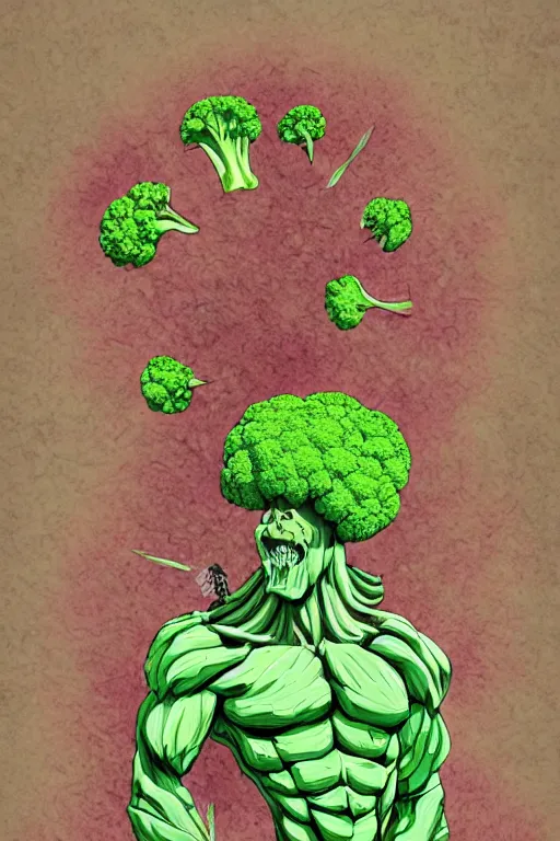 Image similar to ripped broccoli man, full body, human figure, highly detailed, digital art, sharp focus, trending on art station, anime art style