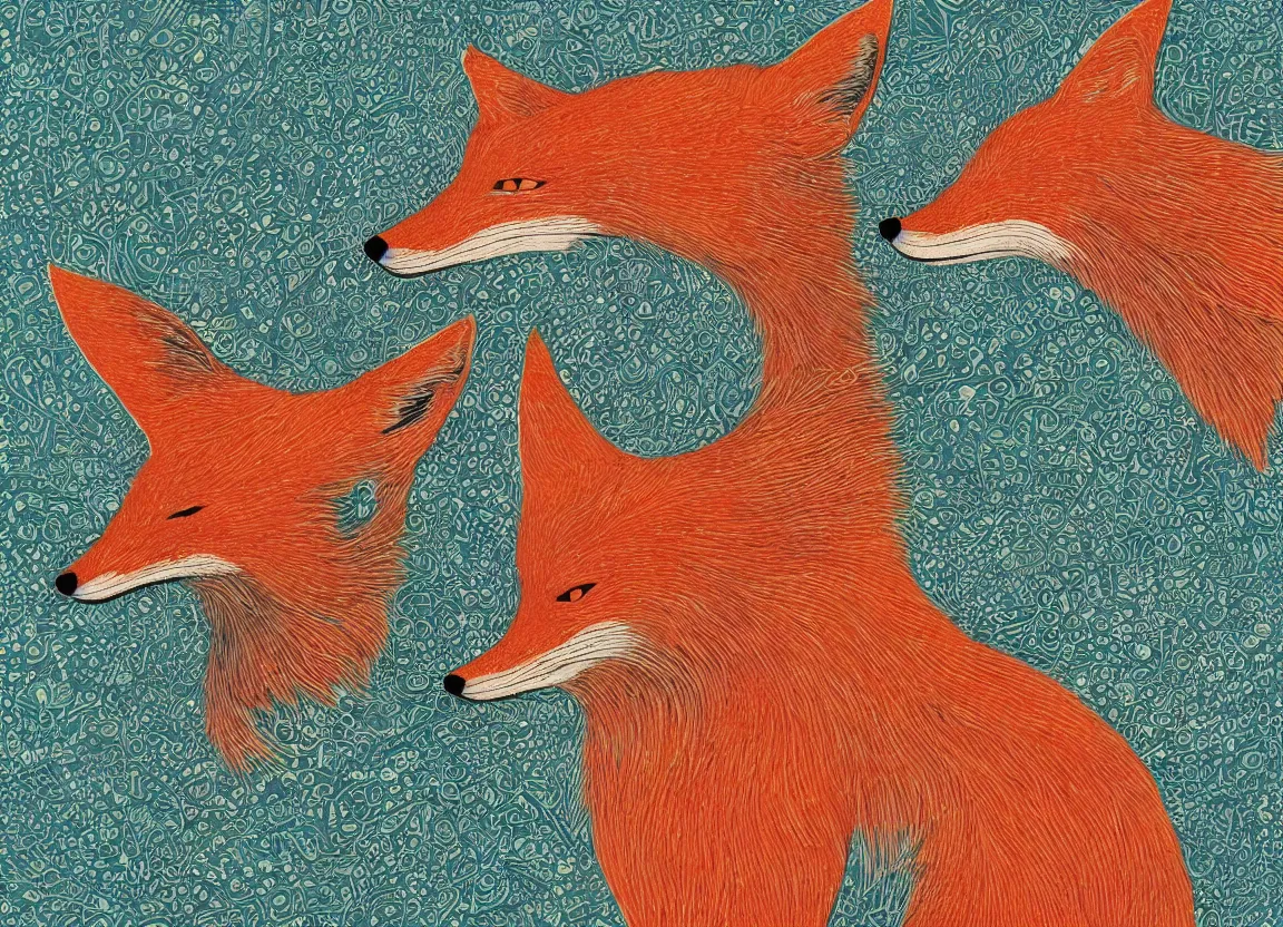 Image similar to a fox head by victo ngai, intricate