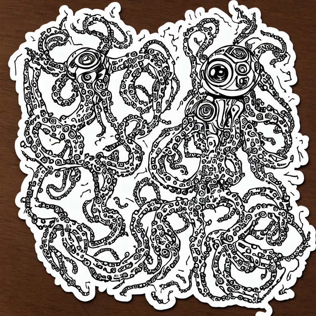 Image similar to symmetrical robot octopus, sticker design