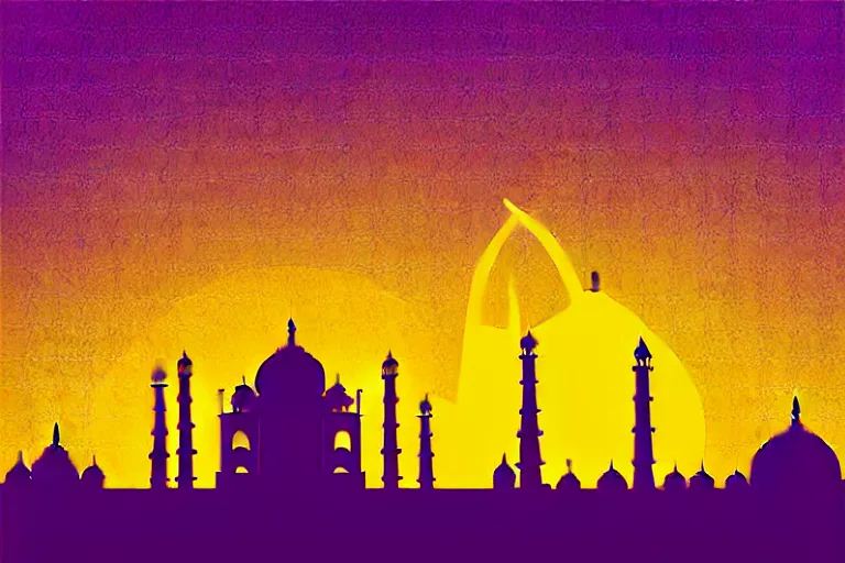 Image similar to minimalist boho style art of colorful taj mahal at sunrise, illustration, vector art