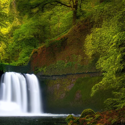 Image similar to a photo of Multnoma Falls Oregon, realistic, 4k,