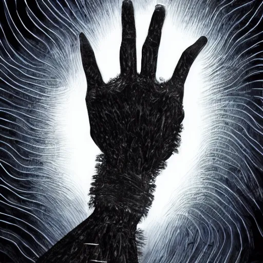 Image similar to a hand comes out from a black hole in the sky, dark, creepy, detailed, digital art