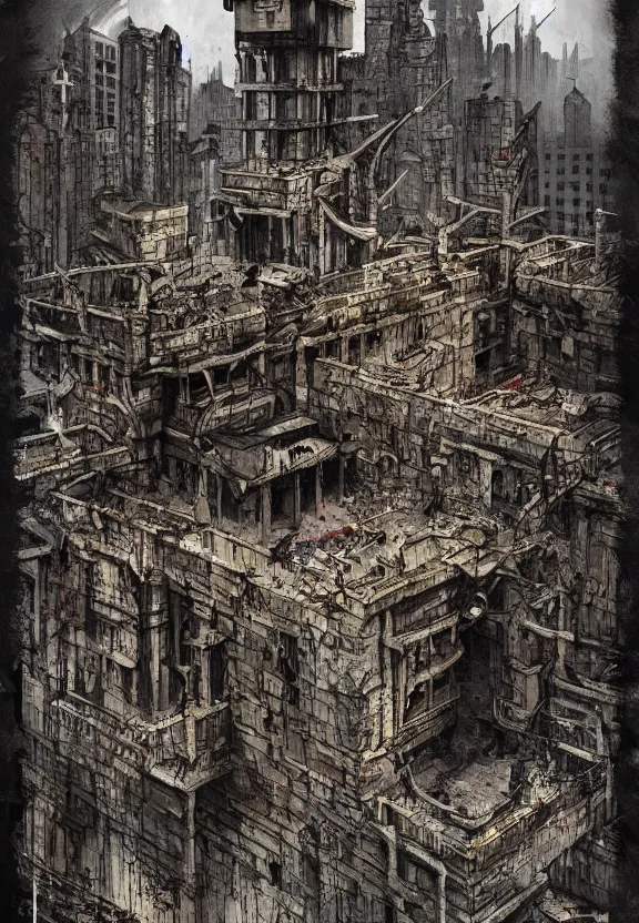 Image similar to [Brutalist bunker adorned with gargoyles and checkered flags. Propaganda poster!, intricate, elegant, highly detailed, digital painting, artstation, concept art, matte, sharp focus, illustration, art by Enki Bilal]