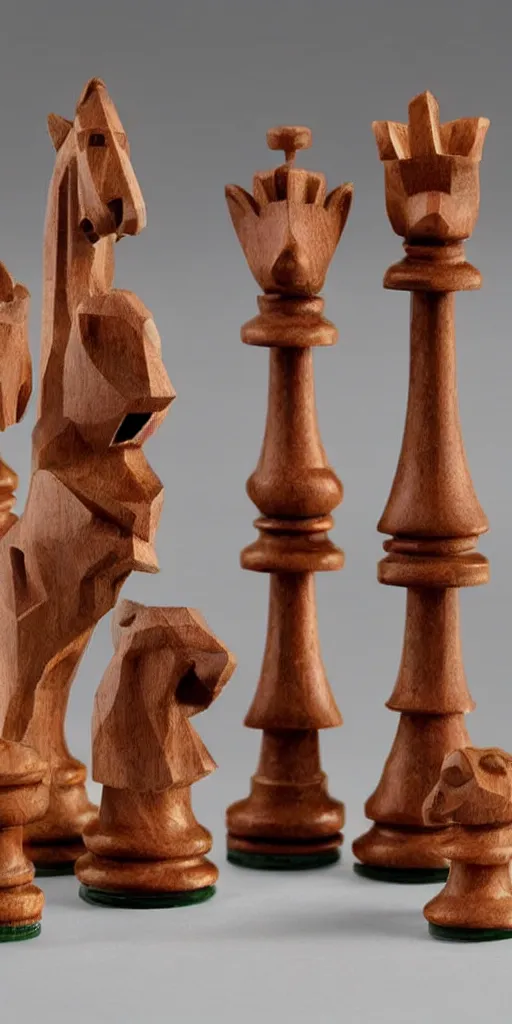 Image similar to a set of chess pieces carved to look like anthropomorphic animals