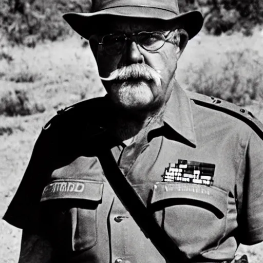 Prompt: photograph of wilford brimley as a soldier in the rhodesian bush war, award winning