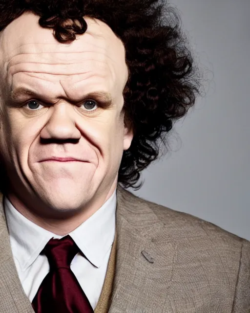 Prompt: portait photo of john c reilly's head with wig made of cauliflower