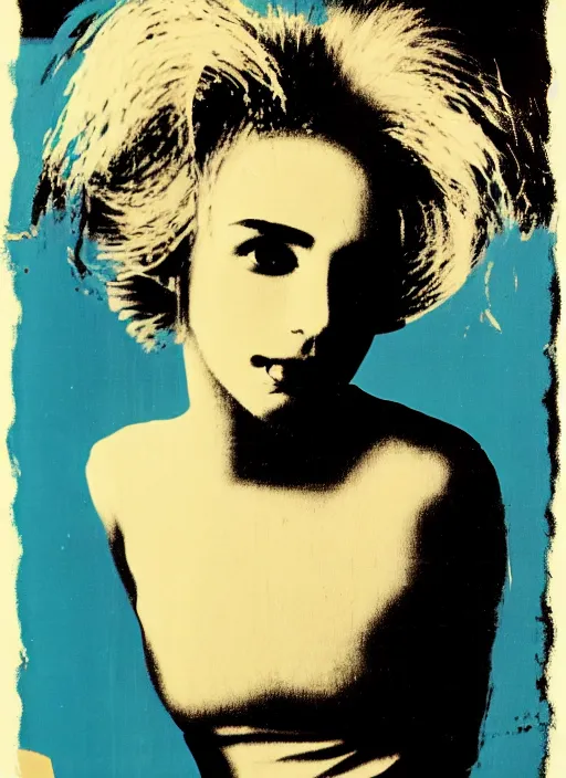 Image similar to a portrait of a pretty sewer punk young lady by andy warhol