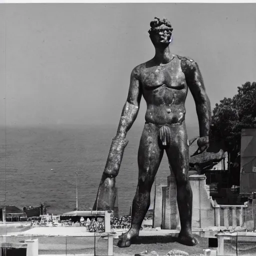 Prompt: a full frontal photograph of the colossus of Rhodes