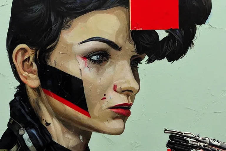 Image similar to a sad female soviet soldier, art by Sandra Chevrier