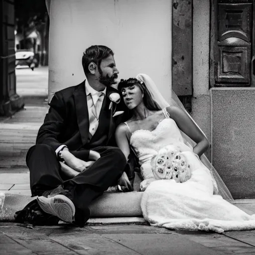 Prompt: photography made at wedding of homeless people