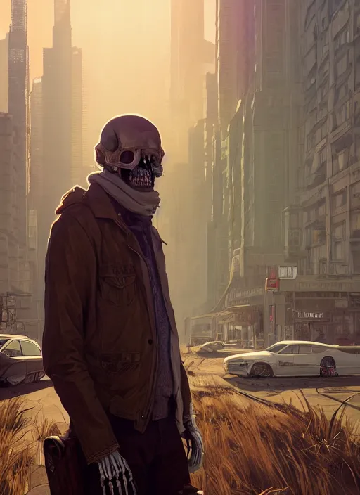 Prompt: highly detailed portrait of skeleton in gta v, stephen bliss, unreal engine, greg rutkowski, loish, rhads, beeple, makoto shinkai and lois van baarle, ilya kuvshinov, rossdraws, tom bagshaw, alphonse mucha, global illumination, god rays, detailed and intricate environment