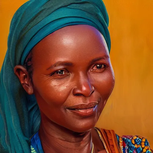 Image similar to portrait of a tanzanian woman ( 3 5 ) from tanzania in 2 0 2 1, an oil painting by ross tran and thomas kincade