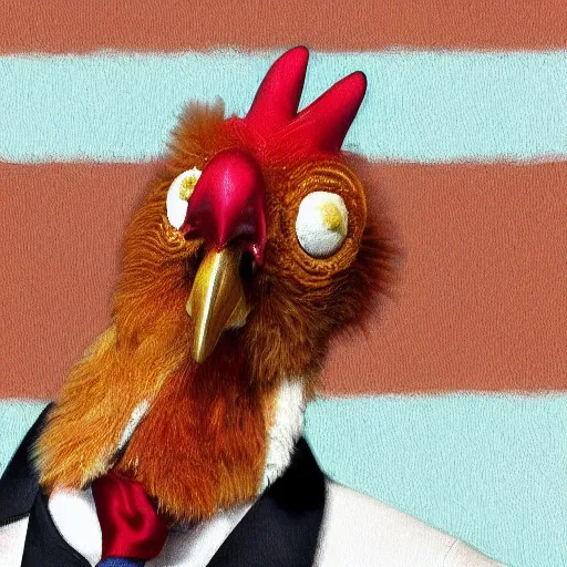 Image similar to a high quality photo of a chicken wearing a suit, 8k, artstation