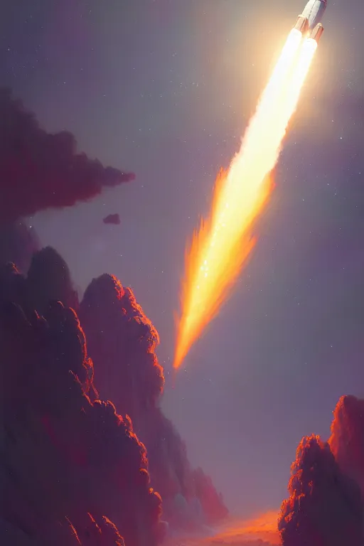 Image similar to a space rocket launching from the nasa, extremely detailed digital painting, in the style of fenghua zhong and ruan jia and jeremy lipking and peter mohrbacher, mystical colors, rim light, beautiful lighting, 8 k, stunning scene, raytracing, octane, trending on artstation