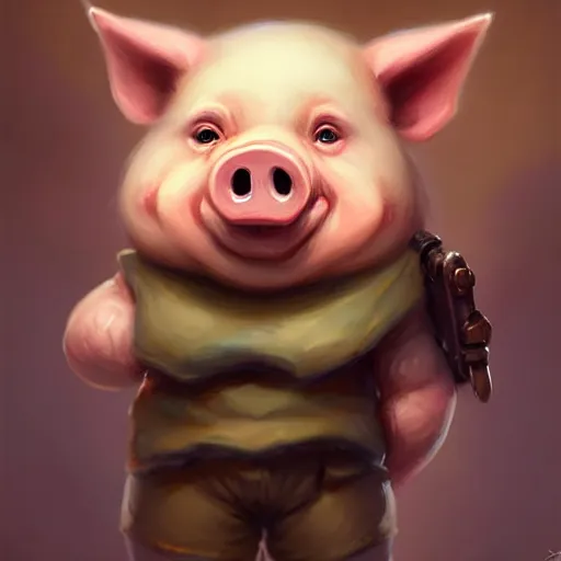 Prompt: cute little anthropomorphic pig wearing shorts, tiny, small, short, cute and adorable, pretty, beautiful, character art portrait, matte fantasy painting, deviantart artstation, by jason felix by steve argyle by tyler jacobson by peter mohrbacher, cinema
