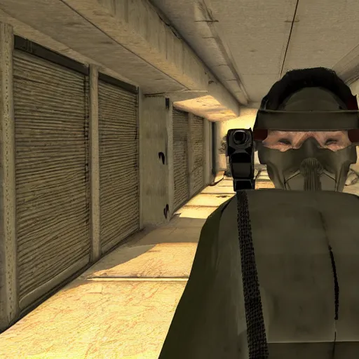 Prompt: solid snake in half life 2, game screenshot