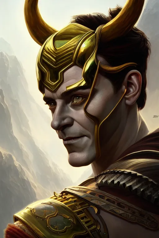 Image similar to symmetry!! portrait of loki in the style of god of war, machine parts embedded into face, intricate, elegant, highly detailed, digital painting, artstation, concept art, smooth, sharp focus, illustration, art by artgerm and greg rutkowski and alphonse mucha, 8 k