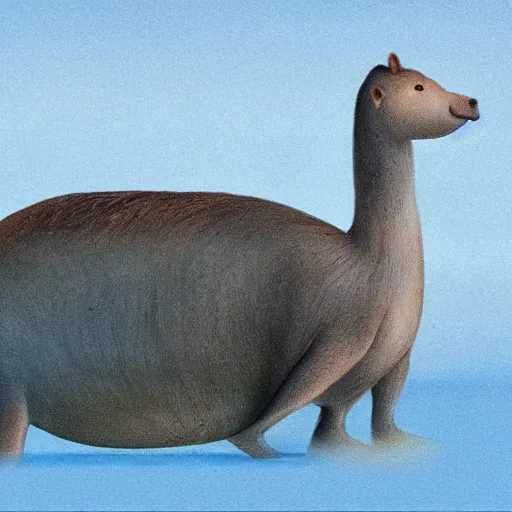 Image similar to capybara and blue whale morphed together, half blue whale half capybara, real photo, highly detailed