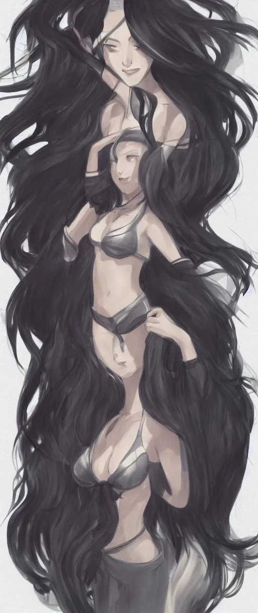 Image similar to a drawing of a woman with long hair, concept art by senior character artist, featured on pixiv, mingei, official art, concept art, full body