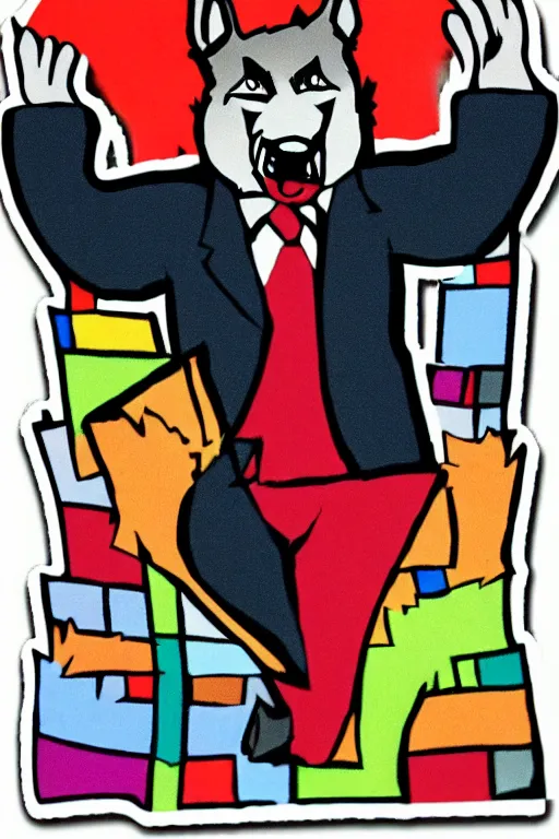 Prompt: the big bad wolf wearing a suit, colorful, sticker,