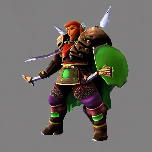 Image similar to Ganondorf from ocarina of time in final fantasy 7 style, 3d, old graphic, ps1 style