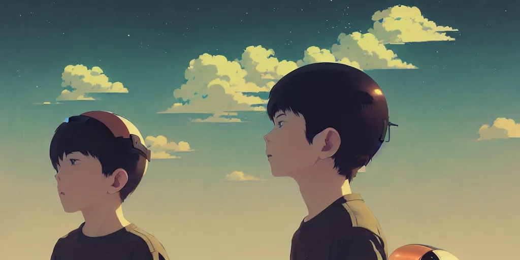 Prompt: 3 d portrait of a boy with astronaut helmets by ilya kuvshinov, cloudy sky background lush landscape ln illustration concept art anime key visual trending pixiv by victo ngai fanbox by greg rutkowski makoto shinkai takashi takeuchi studio ghibli