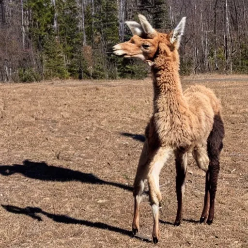 Prompt: a full grown alpaca - coyote - moose hybrid