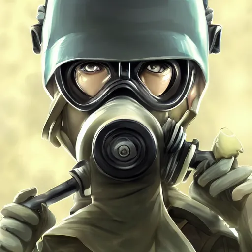 Prompt: portrait of a gas mask soldier, anime fantasy illustration by tomoyuki yamasaki, kyoto studio, madhouse, ufotable, comixwave films, trending on artstation