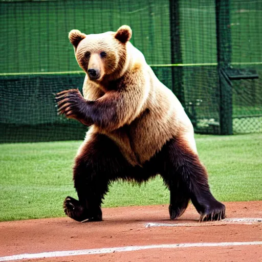 Image similar to bear playing baseball on the magician team, realistic, photography