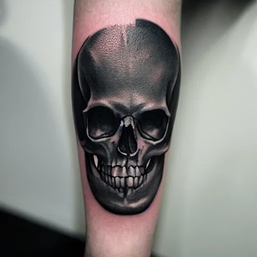 Prompt: dark tattoo of skull and demonic snake with green fog