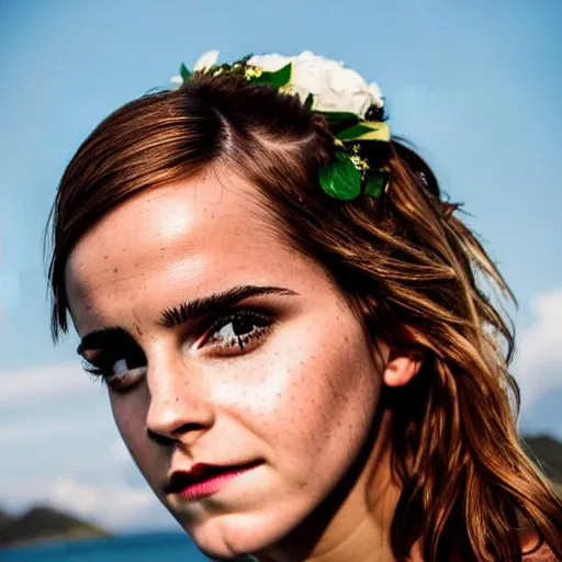 Prompt: a portrait of emma watson as a mermaid in a scenic environment by elsa bleda