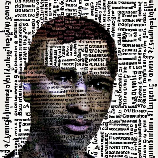 Image similar to portrait made of words, collage art