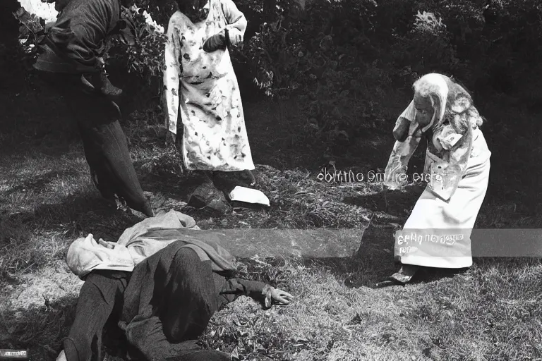 Prompt: death comes for an elderly lady. 1 9 6 9 black and white photo.